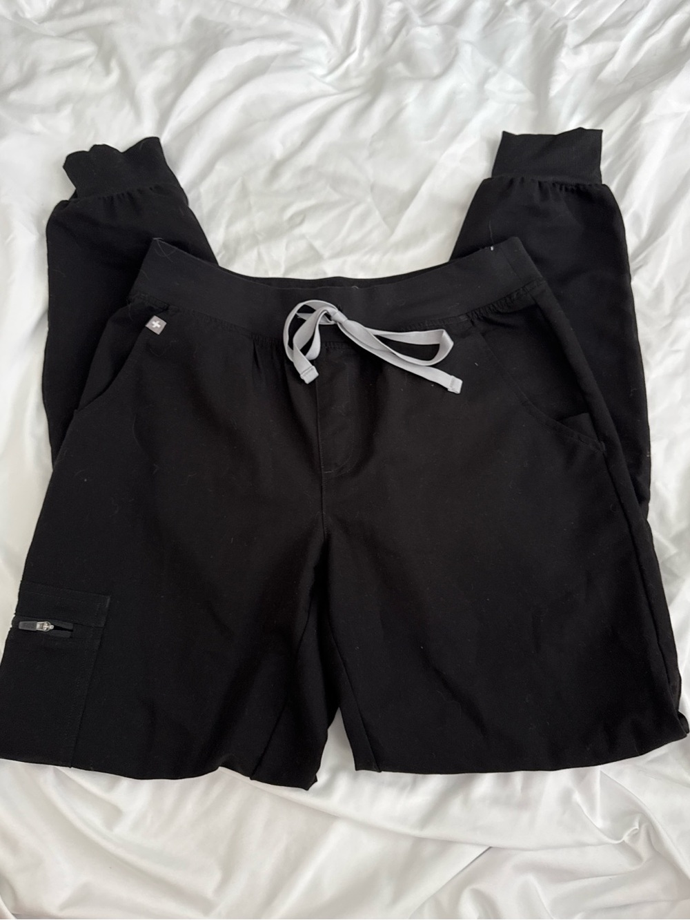 Figs Black Jogger Pants with Gray Drawstring